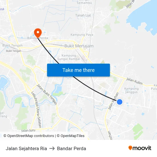 Jalan Sejahtera Ria to Bandar Perda map