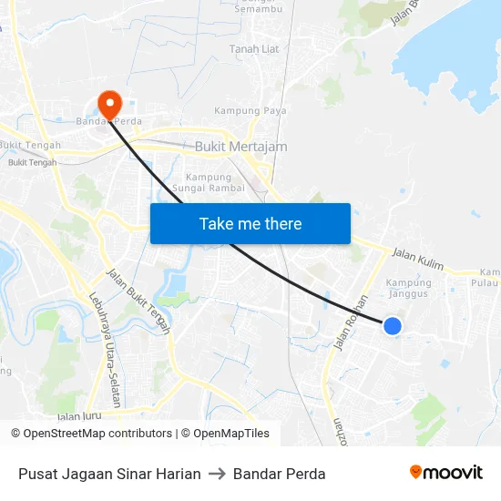 Pusat Jagaan Sinar Harian to Bandar Perda map