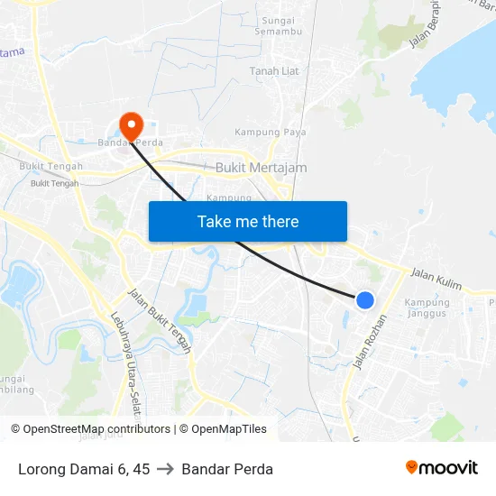 Lorong Damai 6, 45 to Bandar Perda map