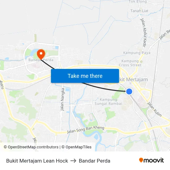 Bukit Mertajam Lean Hock to Bandar Perda map