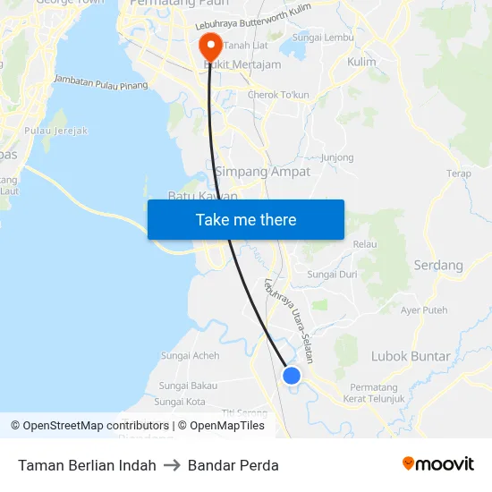 Taman Berlian Indah to Bandar Perda map