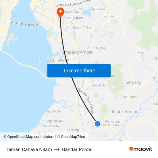 Taman Cahaya Nilam to Bandar Perda map
