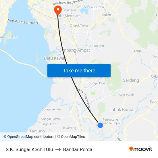 S.K. Sungai Kechil Ulu to Bandar Perda map