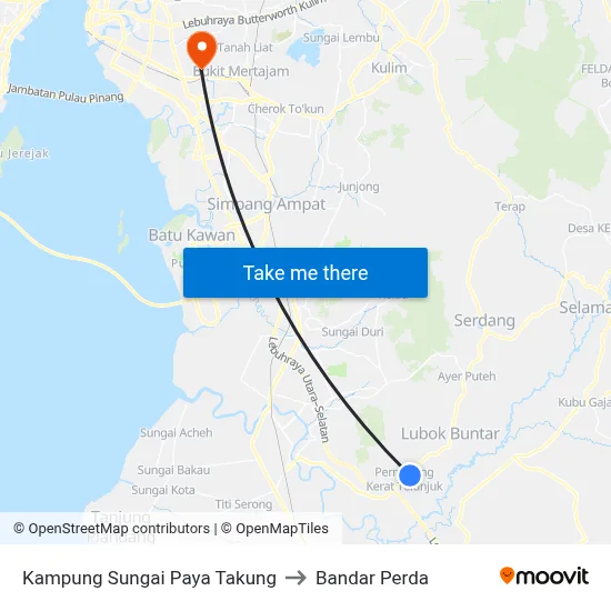 Kampung Sungai Paya Takung to Bandar Perda map