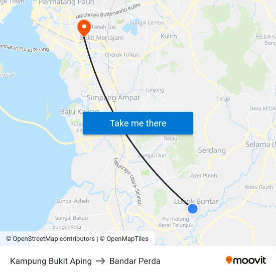 Kampung Bukit Aping to Bandar Perda map