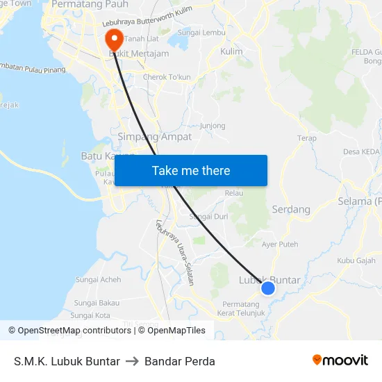 S.M.K. Lubuk Buntar to Bandar Perda map
