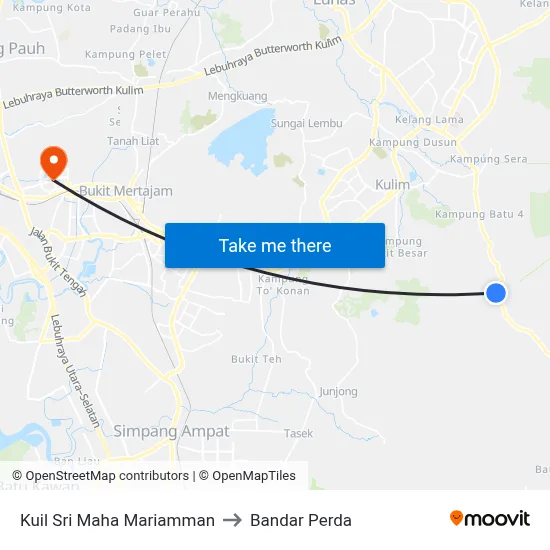 Kuil Sri Maha Mariamman to Bandar Perda map