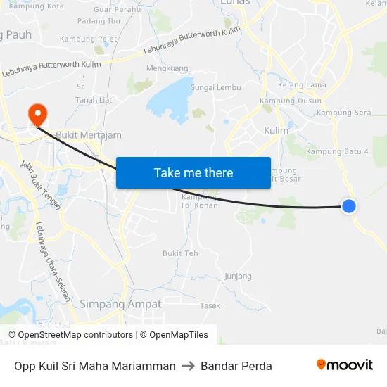 Opp Kuil Sri Maha Mariamman to Bandar Perda map