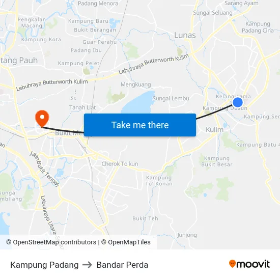 Kampung Padang to Bandar Perda map