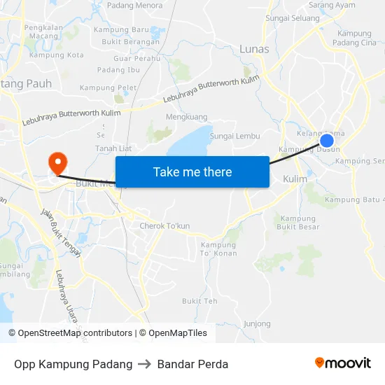 Opp Kampung Padang to Bandar Perda map