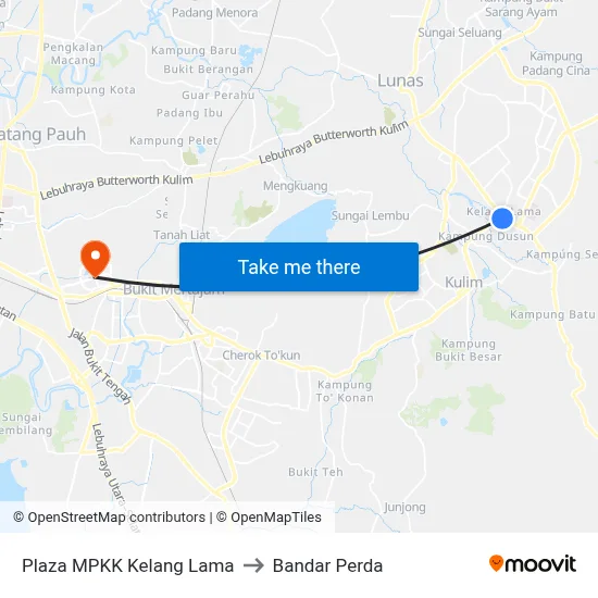Plaza MPKK Kelang Lama to Bandar Perda map