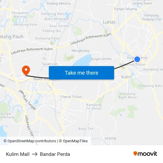 Kulim Mall to Bandar Perda map