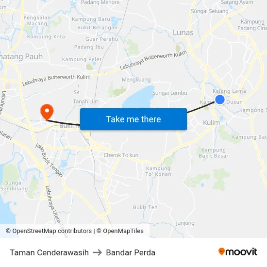 Taman Cenderawasih to Bandar Perda map