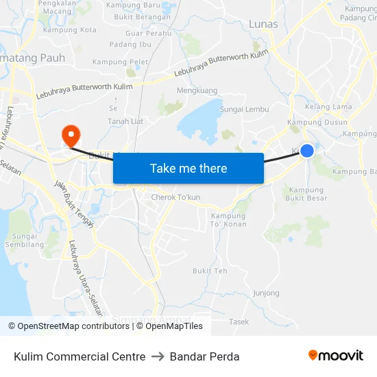 Kulim Commercial Centre to Bandar Perda map