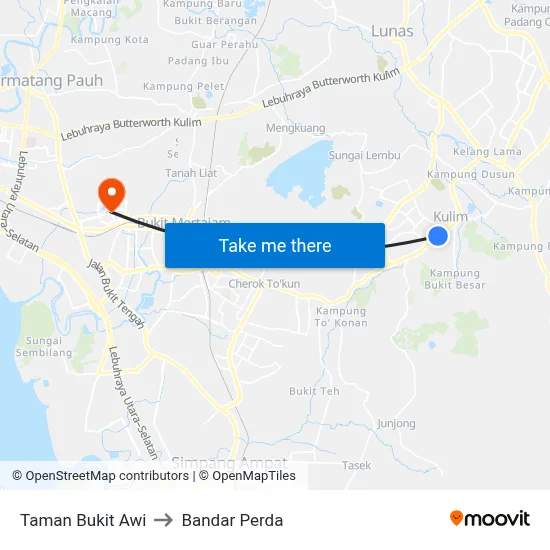 Taman Bukit Awi to Bandar Perda map