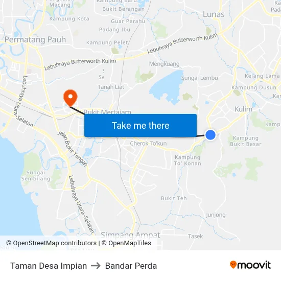 Taman Desa Impian to Bandar Perda map