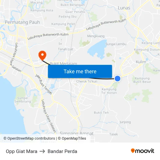 Opp Giat Mara to Bandar Perda map