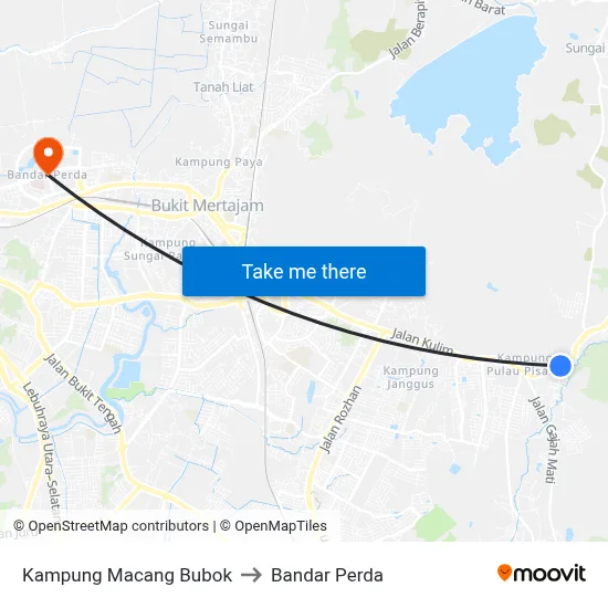 Kampung Macang Bubok to Bandar Perda map