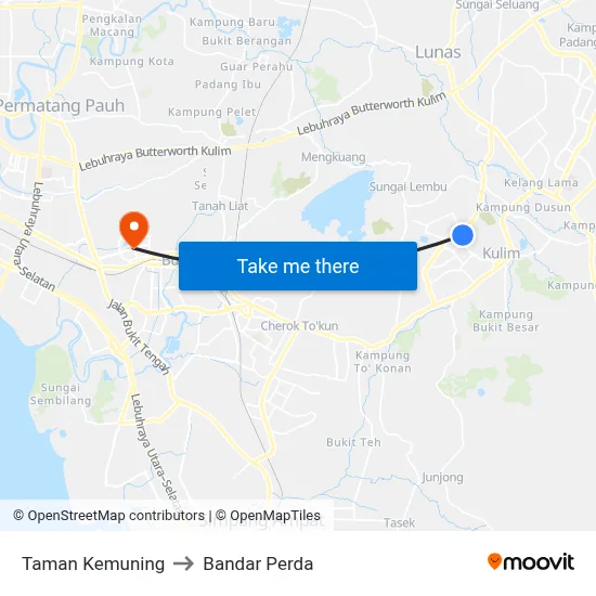 Taman Kemuning to Bandar Perda map
