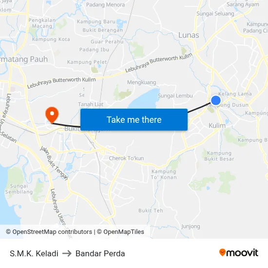 S.M.K. Keladi to Bandar Perda map