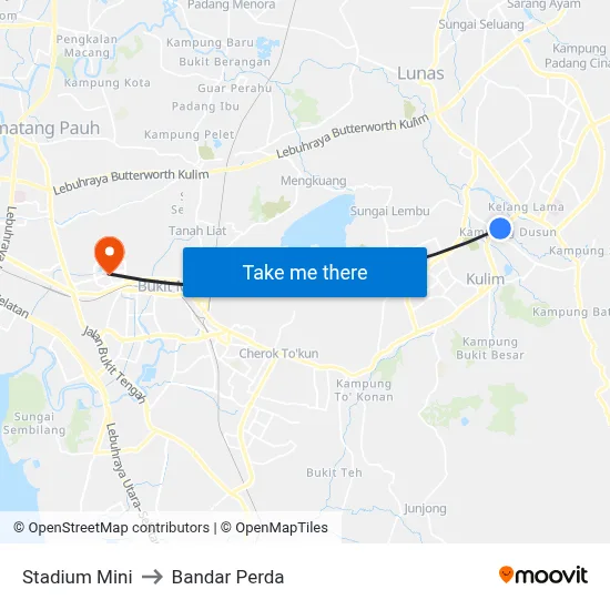 Stadium Mini to Bandar Perda map
