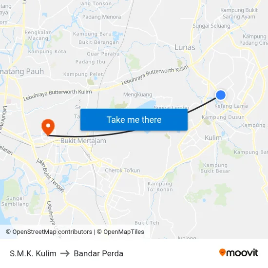S.M.K. Kulim to Bandar Perda map