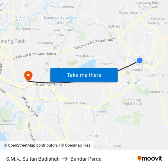 S.M.K. Sultan Badishah to Bandar Perda map