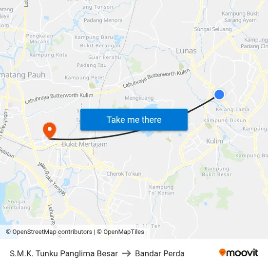 S.M.K. Tunku Panglima Besar to Bandar Perda map