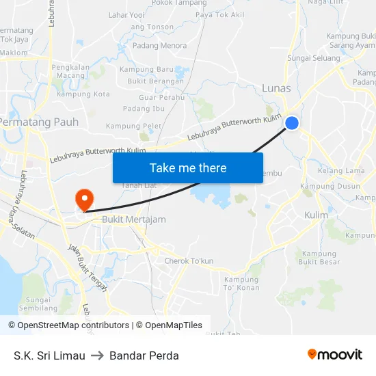 S.K. Sri Limau to Bandar Perda map