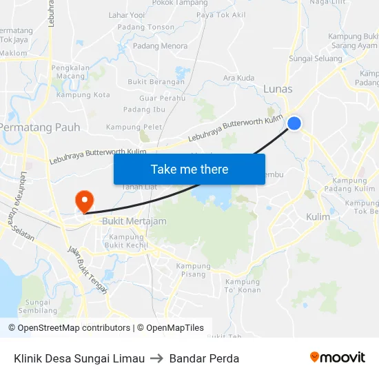 Klinik Desa Sungai Limau to Bandar Perda map