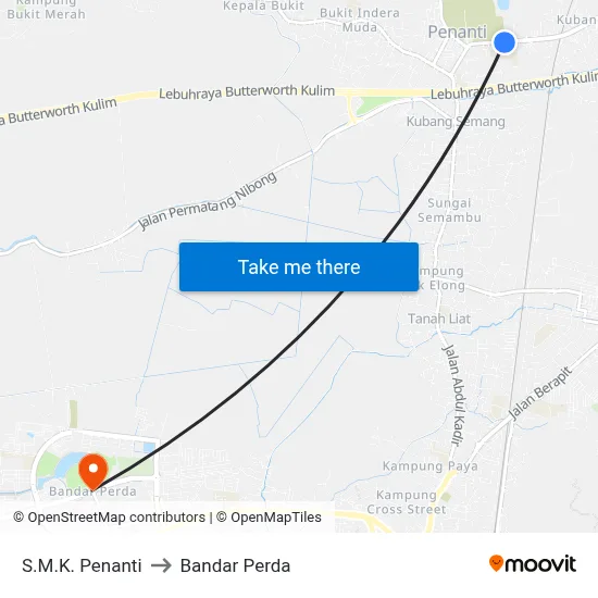 S.M.K. Penanti to Bandar Perda map