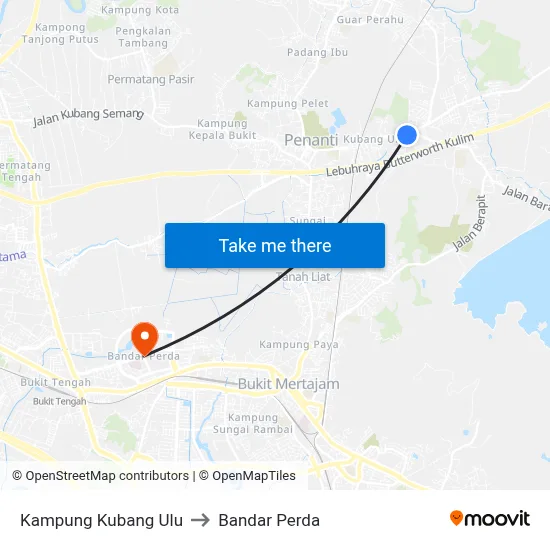 Kampung Kubang Ulu to Bandar Perda map