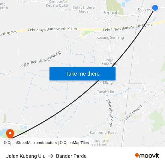 Jalan Kubang Ulu to Bandar Perda map