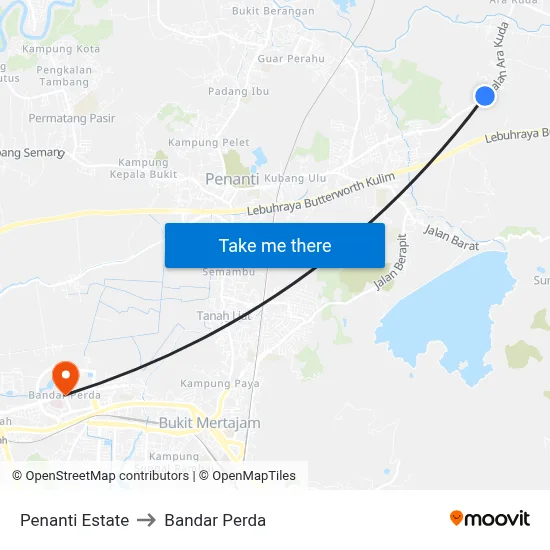 Penanti Estate to Bandar Perda map