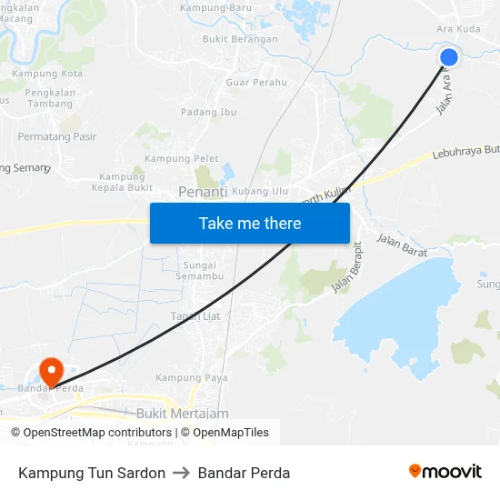 Kampung Tun Sardon to Bandar Perda map