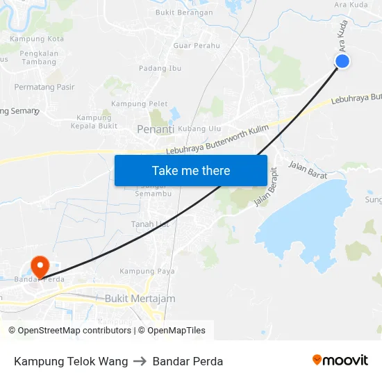 Kampung Telok Wang to Bandar Perda map