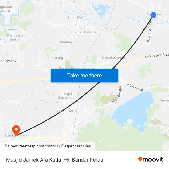 Masjid Jamek Ara Kuda to Bandar Perda map