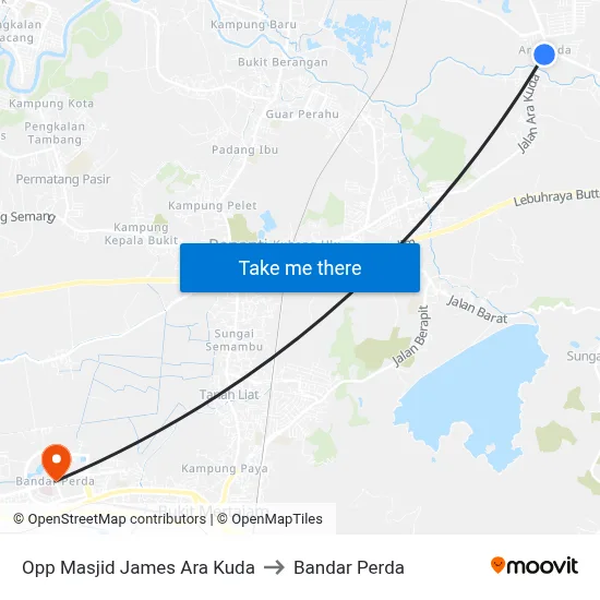 Opp Masjid James Ara Kuda to Bandar Perda map