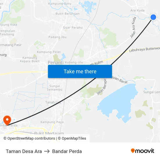 Taman Desa Ara to Bandar Perda map