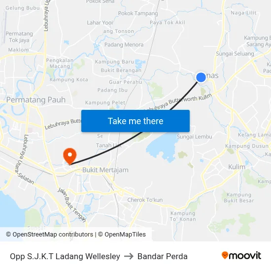 Opp S.J.K.T Ladang Wellesley to Bandar Perda map