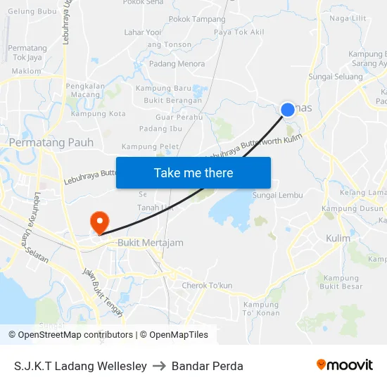 S.J.K.T Ladang Wellesley to Bandar Perda map