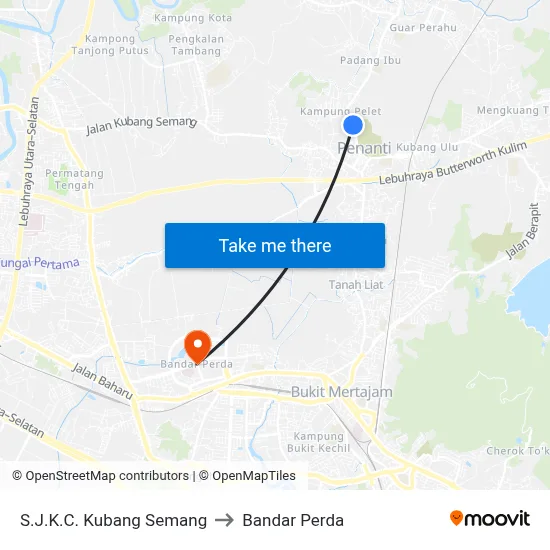 S.J.K.C. Kubang Semang to Bandar Perda map