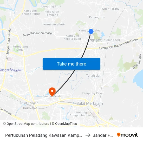 Pertubuhan Peladang Kawasan Kampung Pelet to Bandar Perda map