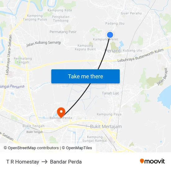 T R Homestay to Bandar Perda map