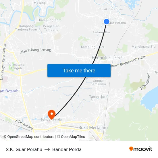 S.K. Guar Perahu to Bandar Perda map