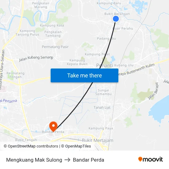 Mengkuang Mak Sulong to Bandar Perda map