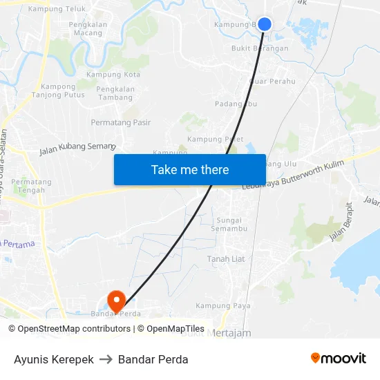 Ayunis Kerepek to Bandar Perda map
