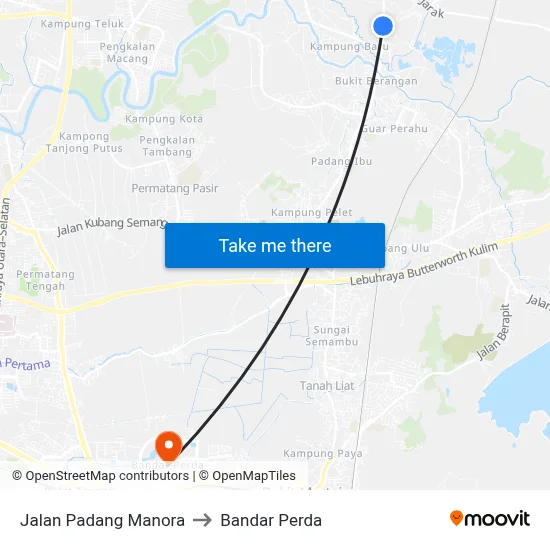 Jalan Padang Manora to Bandar Perda map