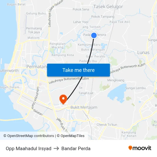 Opp Maahadul Irsyad to Bandar Perda map