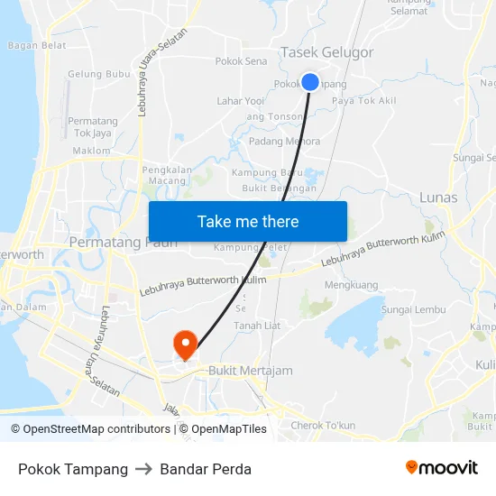 Pokok Tampang to Bandar Perda map